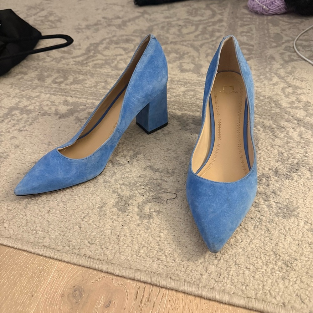 Marc Fisher Blue Suede Block Heel Pumps